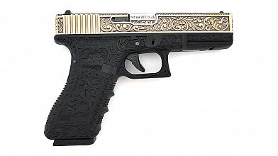 Страйкбольный пистолет WE GLOCK-18 gen.3 цвет бронза с гравировкой WE-G002BOX-BR фото, описание