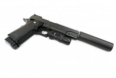 Пистолет Galaxy Colt 1911PD металл с глушителем и ЛЦУ спринг G.6A фото, описание