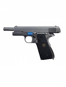 Страйкбольный пистолет WE COLT M1911А1 хромированный черные накладки WE-E006-2 фото, описание
