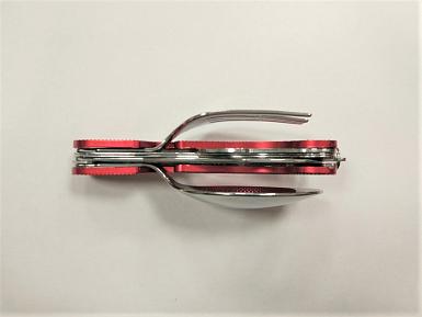 Набор 4 предмета ложка, вилка, нож, открывашка красный фото, описание