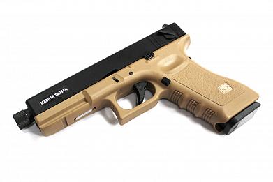 Страйкбольный пистолет KJW GLOCK G18 удлиненный GBB CO2 Tan фото, описание