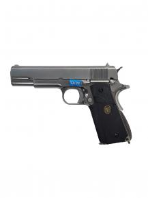 Страйкбольный пистолет WE COLT M1911А1 хромированный черные накладки WE-E006-2 фото, описание