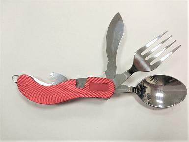 Набор 4 предмета ложка, вилка, нож, открывашка красный фото, описание