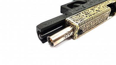 Страйкбольный пистолет WE GLOCK-17 gen.3 цвет бронза с гравировкой WE-G001BOX-IV фото, описание