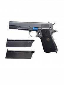 Страйкбольный пистолет WE COLT M1911А1 хромированный черные накладки WE-E006-2 фото, описание