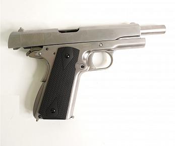 Страйкбольный пистолет WE COLT M1911А1 хромированный черные накладки WE-E006А - TAC фото, описание