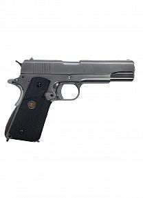Страйкбольный пистолет WE COLT M1911А1 хромированный черные накладки WE-E006-2 фото, описание