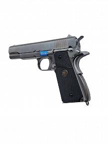 Страйкбольный пистолет WE COLT M1911А1 хромированный черные накладки WE-E006-2 фото, описание