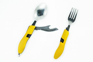 Набор ложка, вилка, нож желтый фото, описание
