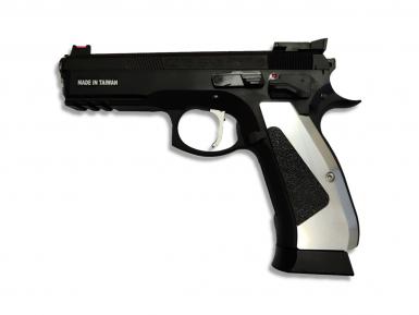 Страйкбольный пистолет KJW CZ75 SP-01 SHADOW ACCU GBB черный SP-01 ACCU.GAS фото, описание